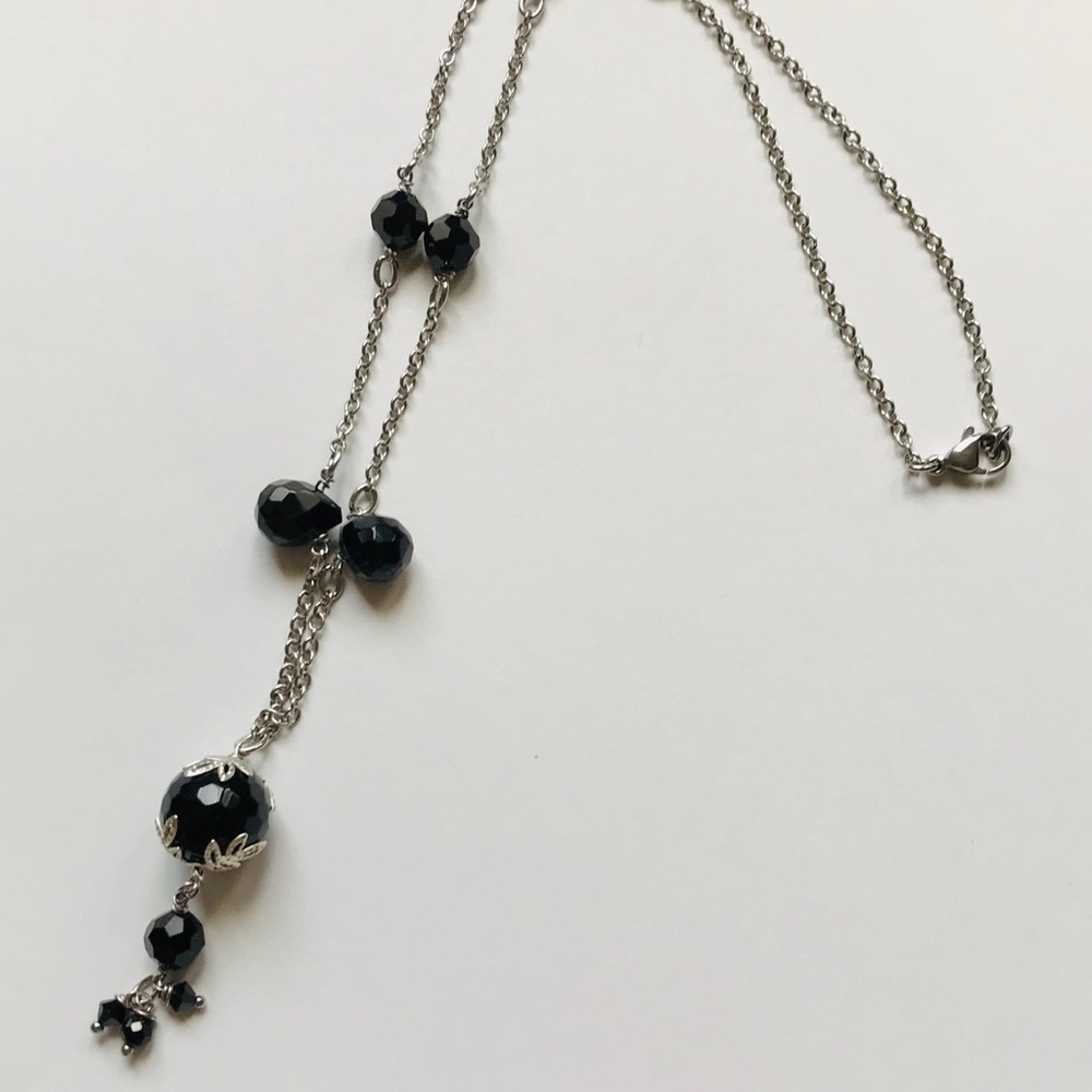 black onyx and silver drop necklace